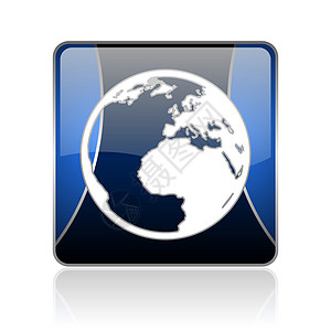 土蓝色平方网络闪光图标白色技术钥匙全球化世界互联网全世界地球全球商业图片