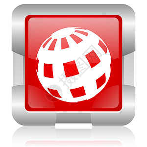 土红色平方网络闪光图标红色服务钥匙全世界世界全球化按钮技术地球互联网图片