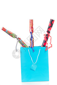 蓝色购物袋 三件礼物用于圣诞节图片