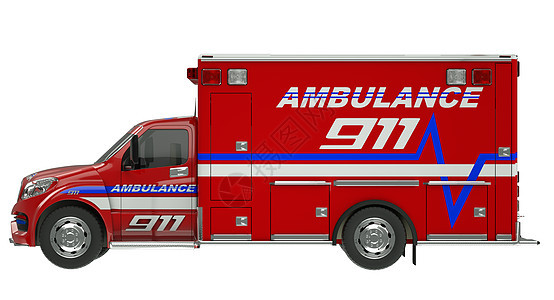 救护车 紧急服务车辆在白色之上的侧边视线图片