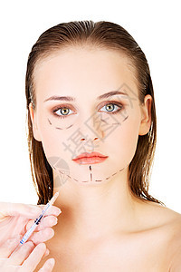 在女性脸上注射代用肉毒杆毒素外科胶原医生卫生老化注射器手术身体护理皱纹图片