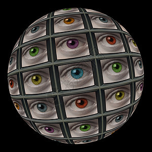 显示多色眼睛的视频屏幕球面安全监视器瞳孔地球仪电视探测电脑记忆智力间谍图片