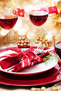 盛装的圣诞晚宴装饰品美食金子宴会假期桌子餐巾新年自助餐庆典图片
