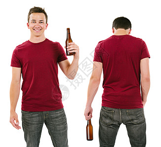 穿着白布根底衬衫和喝啤酒的男性图片