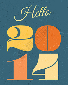 2014年新年卡问候语卡片庆典海报黄色数字地形学派对插图橙子图片