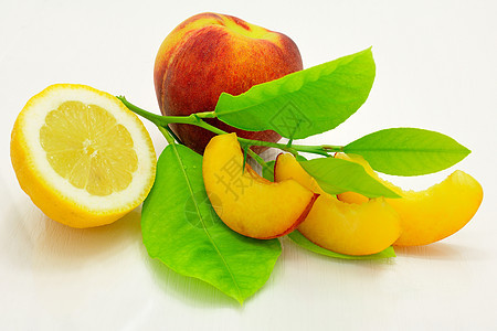 柠檬和桃子叶子静物植物营养维生素食物果汁饮食美味橙子图片