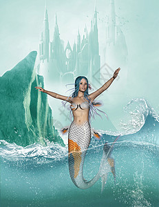 美人鱼女士悬崖女孩尾巴故事女性城堡童话神话魔法图片