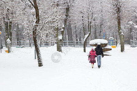 城市降雪木头季节风暴暴风雪女士下雪风景公园行人街道图片