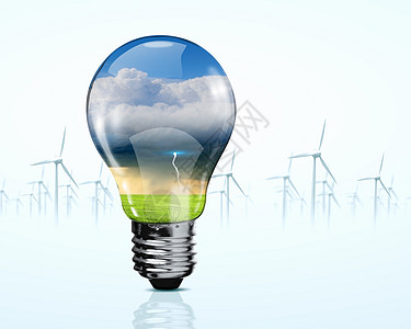 电灯泡和风车发电机回收生态涡轮资源发明能量创新力量白色技术图片