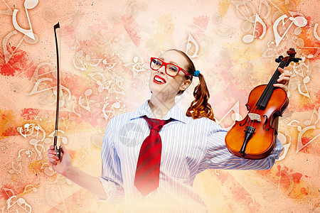 青年女小提琴手音乐家艺术家女孩中提琴创造力学校学习女性艺术红色图片