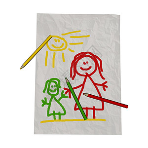 童画微笑童年孩子孩子们黄色儿童乐趣绿色绘画铅笔背景图片