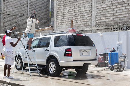 洗车压力服务车辆肥皂女士工人海绵头发汽车清洁工图片