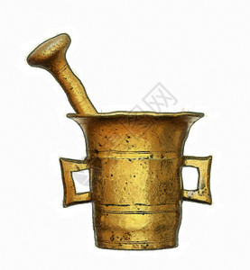 研钵和研杵炼金术用具砂浆黄铜金属古董好奇心黄色图片