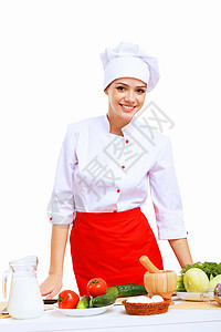青年烹饪准备食品成人围裙食物酒店工作盘子微笑男性帽子桌子图片