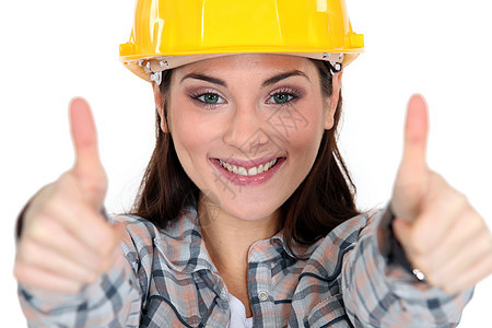 一名女性建筑工人的缩略图上升女士建筑工程师商务头盔经理帽子手势工人建设者图片