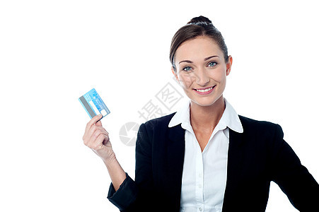 展示现金卡的女商务人士经理商业商务顾客雇主信用卡塑料款机企业家快乐图片