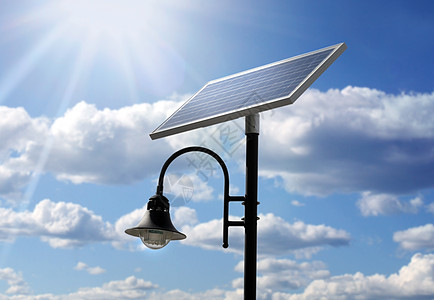 太阳能灯台展示太阳细胞控制板环境活力邮政灯笼力量天空图片
