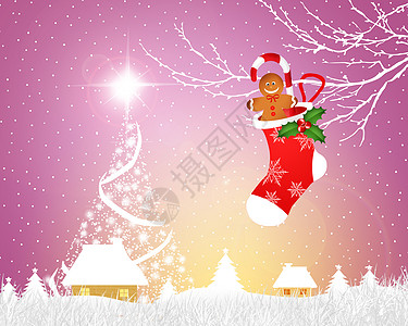 圣诞袜袜子糖果雪橇插图彩灯庆典饼干食物分支机构图片