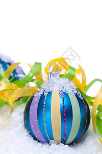 蓝色和绿绿宝石孤立的圣诞装饰品收藏玩具卡片庆典小玩意儿雪花丝带风格季节假期图片