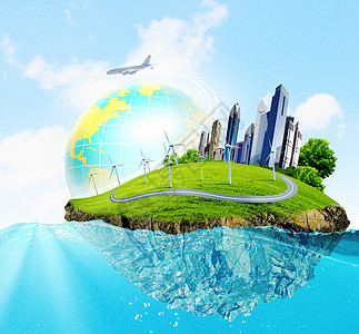 生态概念生活危险发电机资源活力植物风车世界行星创新图片