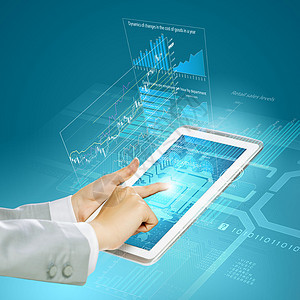 手指触摸创新展示技术蓝色屏幕触摸屏男人电脑全球平板图片