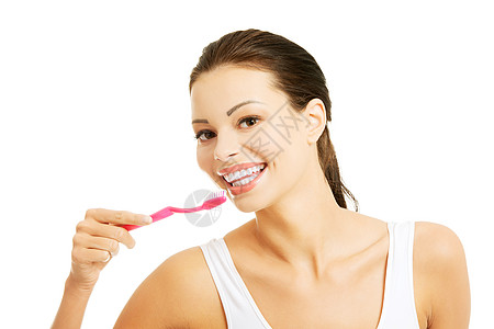 洗牙的年轻美容少女背景图片