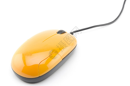 鼠标点击白上孤立的橙色鼠标车轮电气电脑按钮键盘工具乐器互联网绳索金属背景