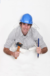 铁锤和铲子的建筑工木匠建设者修理工锤子木工白色构造金属工具房子图片