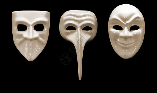 由瓷器制成的三种情感面具图片
