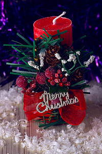 红蜡烛饰品假期礼物浆果星星针叶锥体喜悦蔷薇季节图片