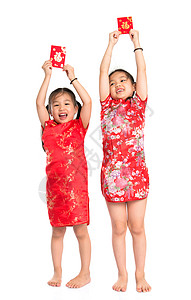 持有红包的亚洲快乐儿童图片