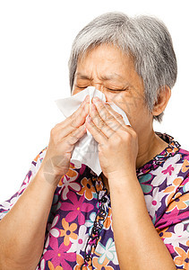 喷嚏成熟的亚洲女人跑步卫生女性组织女士流感手帕感染鼻子保健图片