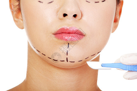 化妆手术的概念皮肤美容师蓝色治疗卫生女士病人魅力医生嘴唇图片