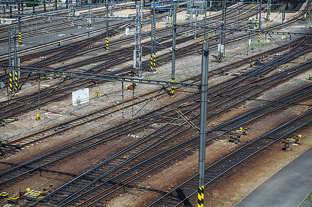 铁路铁路轨道点摄影工业框架路口运输壁板领带线条碎石货物图片