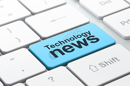 新闻概念 带有技术新闻的计算机键盘邮政电脑白色杂志网络文章蓝色报纸钥匙通讯图片