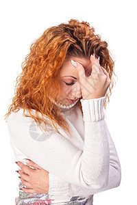 患有头痛的妇女女性女士沮丧寂寞情感女孩头发孤独悲哀痛苦图片