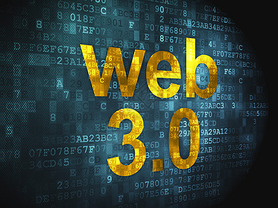 SEO 网络开发概念 关于数字背景的We3 0网页蓝色设计像素化屏幕引擎黄色数据互联网营销图片
