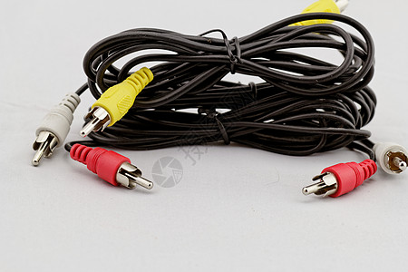 三个rca电缆和插头记录数据信号电视金属硬件电气工作室立体声技术图片