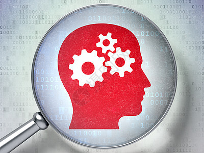 信息概念 在digi上装有光学玻璃的  头戴齿轮程序营销红色网络数据库电脑思考贮存风暴互联网图片