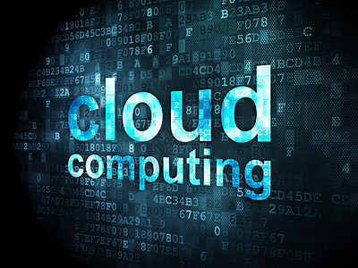 云计算概念 数字背景下的云计算像素化商业展示数据社会服务器蓝色网站计算屏幕图片