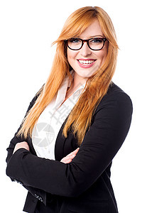 自信自信的年轻女性执行官顾问商业管理人员人士职业快乐公司外套助手红发图片