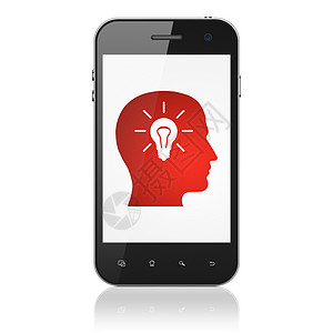 教育概念  智能手机轻量型  负责人思考网络训练成功药片课程头脑屏幕灯泡电话图片