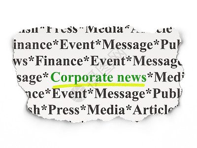 新闻概念 关于纸面背景的公司新闻金融报纸标题绿色床单公告邮政打印通讯标签图片