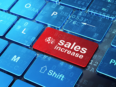 营销概念 财务符号和销售增加的电脑计算机数量背景图片