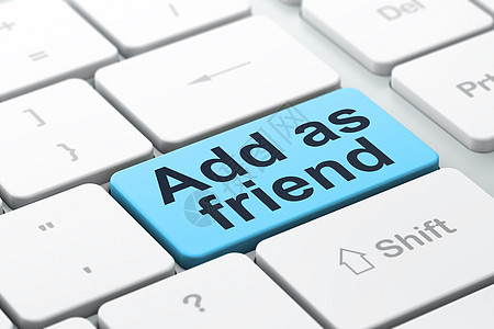 社交媒体概念 在计算机键盘背格中以朋友身份加入软件网站电脑按钮团队社会博客资讯白色钥匙图片