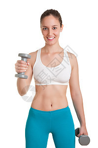 职业女性健身房手臂棕褐色肌肉训练运动女士力量哑铃修剪图片