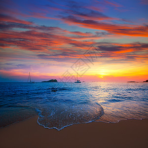 圣何塞的Ibiza日落蓝色天堂太阳天空假期阳光反射橙子旅行海岸图片