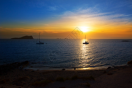 圣何塞的Ibiza日落橙子阳光海景天堂戏剧性反射地平线血管晴天天空图片