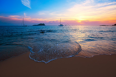 圣何塞的Ibiza日落假期海景太阳天堂戏剧性地平线晴天橙子血管阳光图片