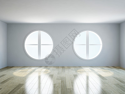 有窗口的空房间地面装饰木地板房子大厅柱子艺术水泥财产木板图片
